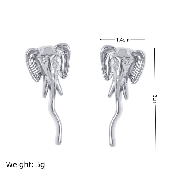 Fashion Stainless Steel Animal Long Nose Elephant Earrings Electroplating Color Retention