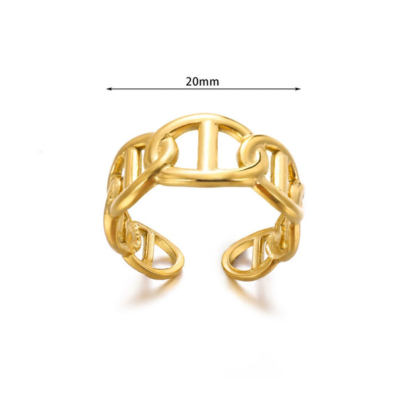 Fashion Stainless Steel Bow Opening Ring Retro Style Real Gold Electroplated