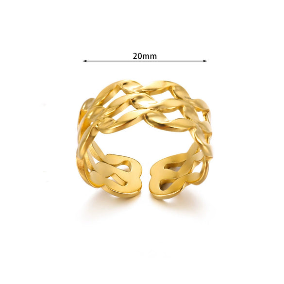 Fashion Stainless Steel Bow Opening Ring Retro Style Real Gold Electroplated