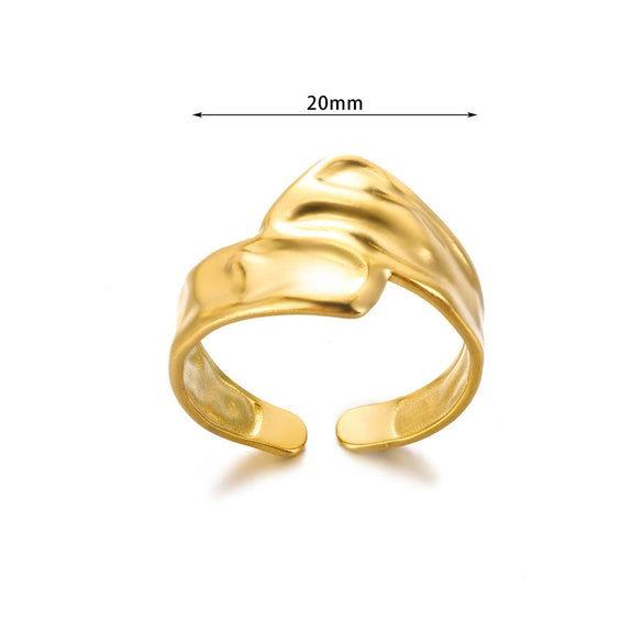 Fashion Stainless Steel Bow Opening Ring Retro Style Real Gold Electroplated