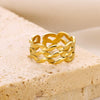 Fashion Stainless Steel Bow Opening Ring Retro Style Real Gold Electroplated