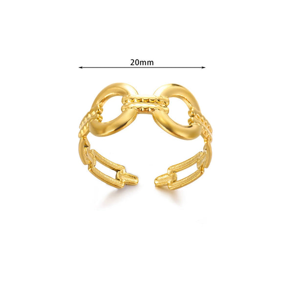 Fashion Stainless Steel Bow Opening Ring Retro Style Real Gold Electroplated