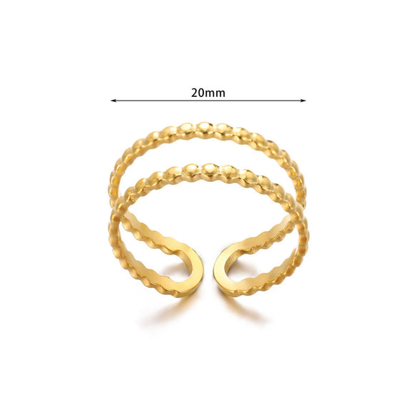 Fashion Stainless Steel Bow Opening Ring Retro Style Real Gold Electroplated