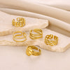 Fashion Stainless Steel Bow Opening Ring Retro Style Real Gold Electroplated