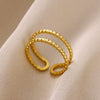 Fashion Stainless Steel Bow Opening Ring Retro Style Real Gold Electroplated