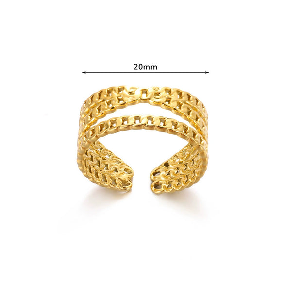 Fashion Stainless Steel Bow Opening Ring Retro Style Real Gold Electroplated