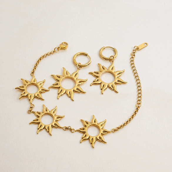 Fashion Stainless Steel Bracelet And Women's Earrings With Electroplating Ins Style Minimalist Sunflower Design