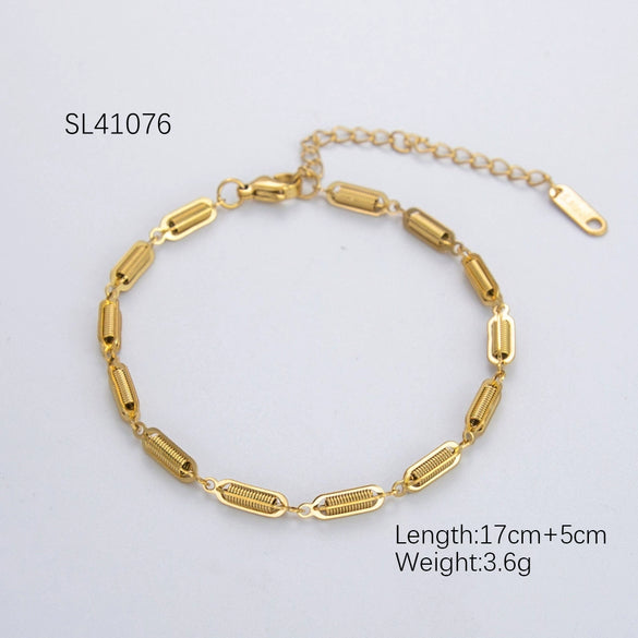 Fashion Stainless Steel Bracelet With Embossed Flower Cuban Chain And Geometric Pattern Electroplated For Men And Women