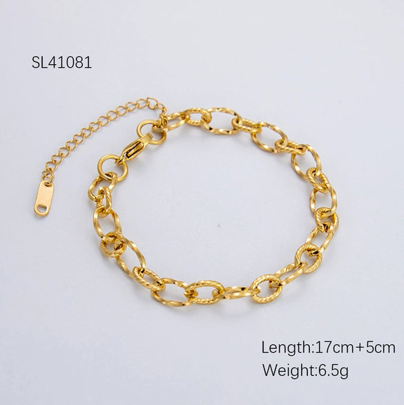 Fashion Stainless Steel Bracelet With Embossed Flower Cuban Chain And Geometric Pattern Electroplated For Men And Women