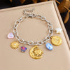 Fashion Stainless Steel Bracelet With Oil Dripping Tulip Moon Star Heart Shape Flower And Geometric Patterns Electroplated