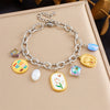 Fashion Stainless Steel Bracelet With Oil Dripping Tulip Moon Star Heart Shape Flower And Geometric Patterns Electroplated