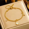Fashion Stainless Steel Double Layer Stacked Chain Butterfly Pendant Women's Bracelet With Diamond And Electroplating Treatment