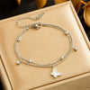 Fashion Stainless Steel Double Layer Stacked Chain Butterfly Pendant Women's Bracelet With Diamond And Electroplating Treatment