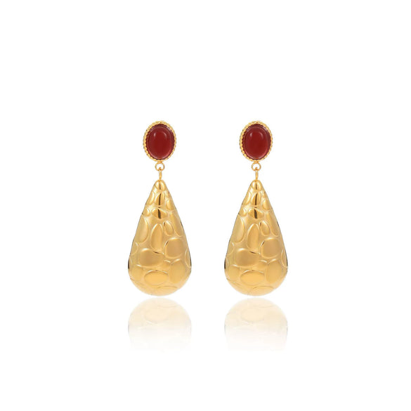 Fashion Stainless Steel Drop Shape Pendant Inlaid With Natural Stone Electroplated Women's Earrings