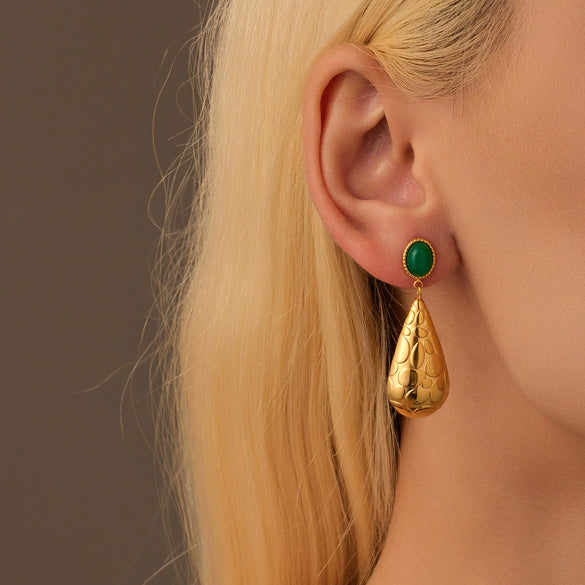 Fashion Stainless Steel Drop Shape Pendant Inlaid With Natural Stone Electroplated Women's Earrings
