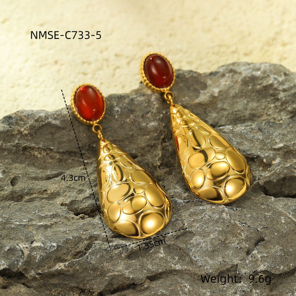 Fashion Stainless Steel Drop Shape Pendant Inlaid With Natural Stone Electroplated Women's Earrings