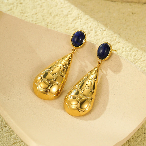 Fashion Stainless Steel Drop Shape Pendant Inlaid With Natural Stone Electroplated Women's Earrings