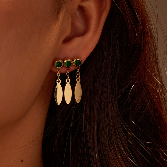 Fashion Stainless Steel Earrings With Geometric Pattern Inlaid With Zircon Tassel Pendant Electroplated For Women