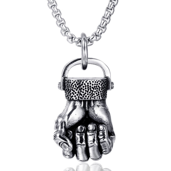 Fashion Stainless Steel Fist Pendant Necklace With Geometric Design And Electroplating
