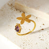 Fashion Stainless Steel Flower Geometric Opening Adjustable Ring With Electroplating For Women