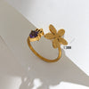 Fashion Stainless Steel Flower Geometric Opening Adjustable Ring With Electroplating For Women