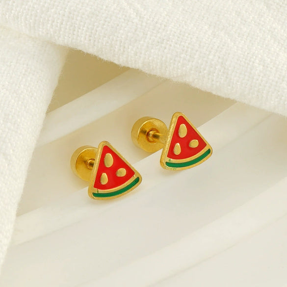 Fashion 316L Stainless Steel Fruit Watermelon Earrings For Women With Electroplating