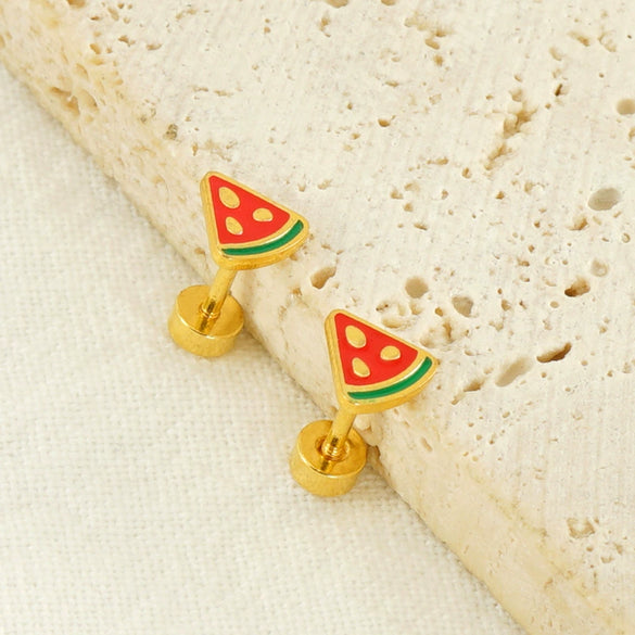Fashion 316L Stainless Steel Fruit Watermelon Earrings For Women With Electroplating