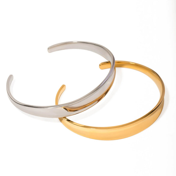 Fashion Stainless Steel Geometric Concave Smooth Opening Bracelet Electroplated Hand Jewelry