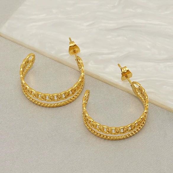 Fashion Stainless Steel Geometric Cut Out Earrings For Women Electroplated