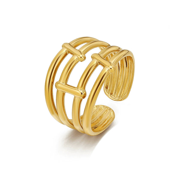 Fashion Stainless Steel Geometric Opening Adjustable Ring With Real Gold Electroplated Treatment