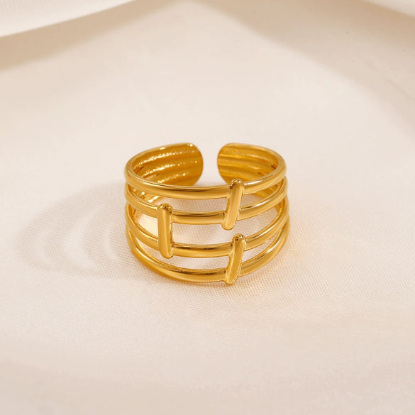 Fashion Stainless Steel Geometric Opening Adjustable Ring With Real Gold Electroplated Treatment
