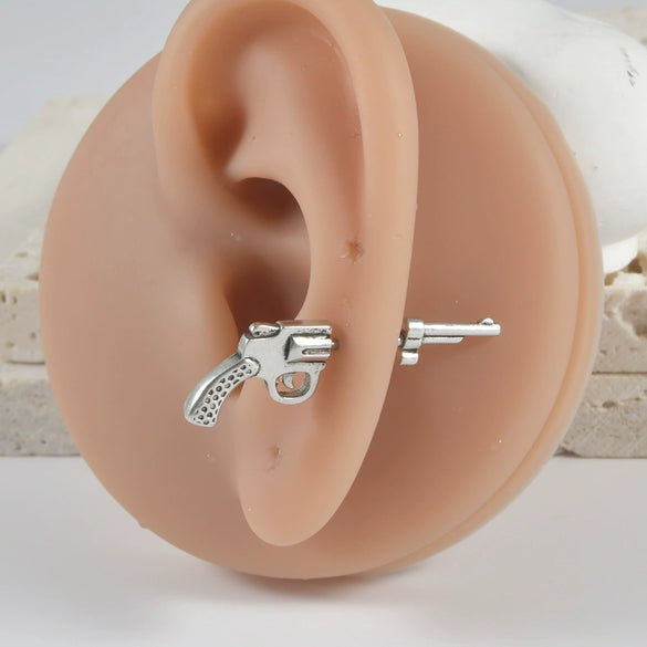 Fashion Stainless Steel Geometric Pistol Straight Rod Ear Studs With Polishing For Unisex