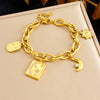 Fashion Stainless Steel Geometric Square Diamond Star Moon Pendant Bracelet Gold Plated