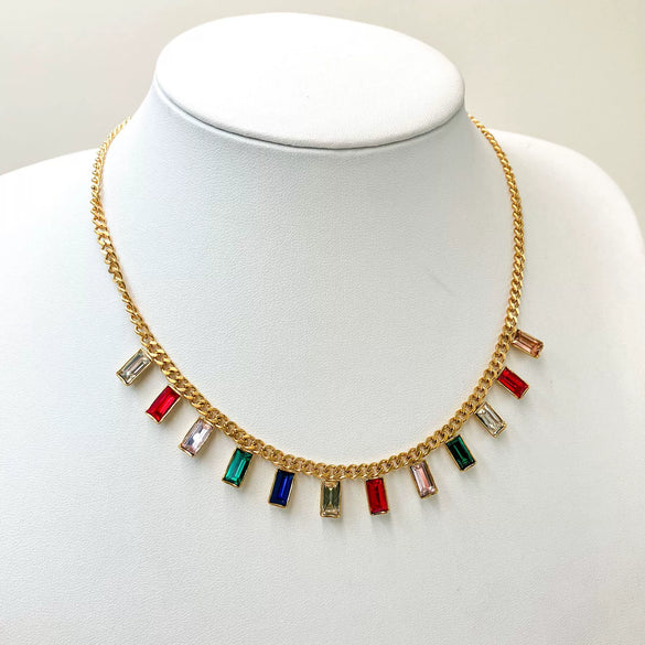 Fashion Stainless Steel Geometric Tassel Zircon Necklace With Electroplating