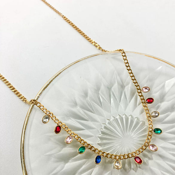 Fashion Stainless Steel Geometric Tassel Zircon Necklace With Electroplating