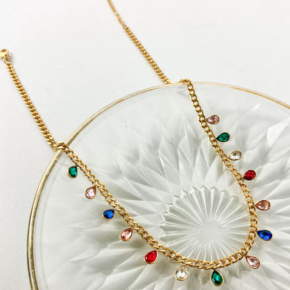 Fashion Stainless Steel Geometric Tassel Zircon Necklace With Electroplating