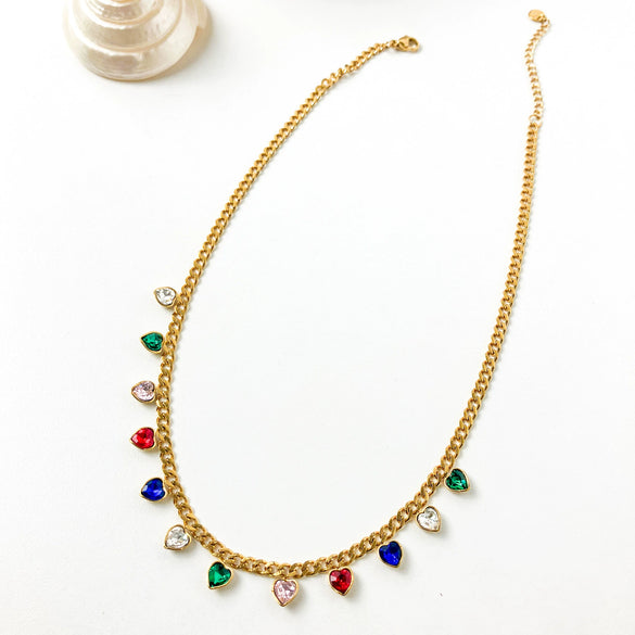Fashion Stainless Steel Geometric Tassel Zircon Necklace With Electroplating