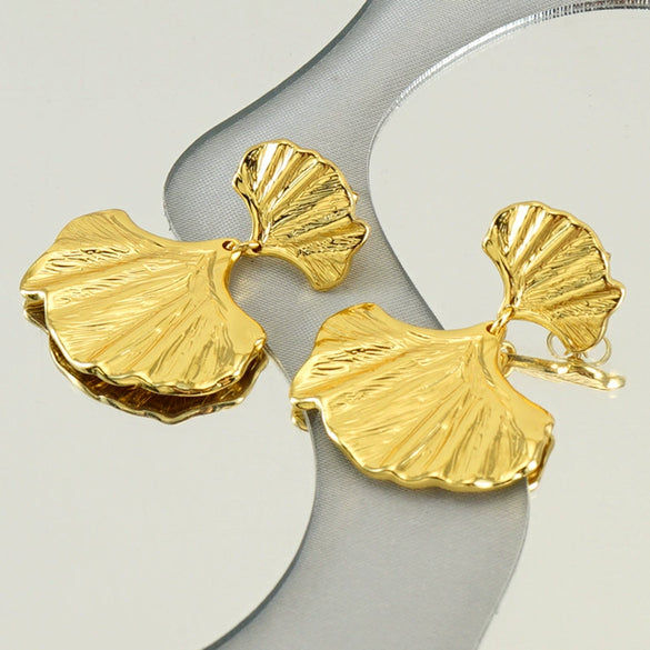 Fashion Stainless Steel Ginkgo Leaf Earrings For Women Electroplated