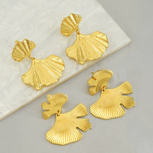 Fashion Stainless Steel Ginkgo Leaf Earrings For Women Electroplated