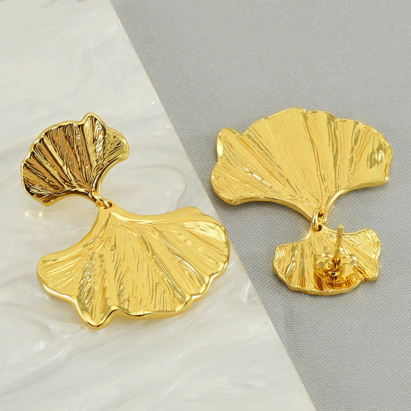 Fashion Stainless Steel Ginkgo Leaf Earrings For Women Electroplated
