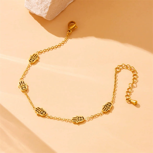 Fashion Stainless Steel Gold Plated Hollow Palm Jewelry Set Necklace Earrings Bracelet