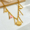 Fashion Stainless Steel Gold Plated Tassel Star Moon Pendant Necklace For Women