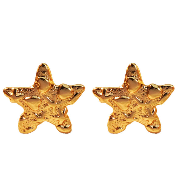 Fashion Stainless Steel Goldplated Asymmetrical Starfish Heartshaped Women's Earrings Polished