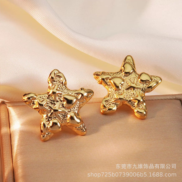 Fashion Stainless Steel Goldplated Asymmetrical Starfish Heartshaped Women's Earrings Polished