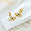 Fashion Stainless Steel Goldplated Hollow Eye Earrings With Inlaid Blue Diamond