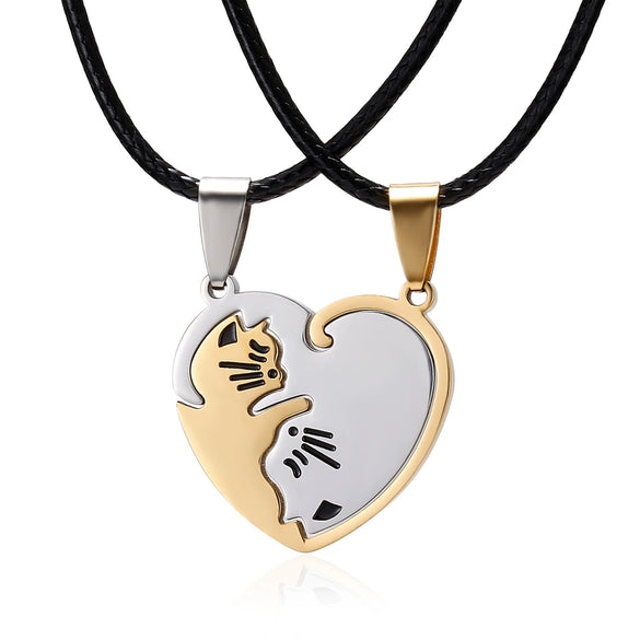 Fashion Stainless Steel Heart Pendant Necklace Set For Couples Electroplated Chain Necklace Gift
