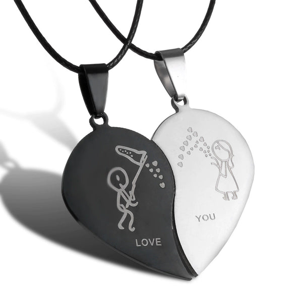Fashion Stainless Steel Heart Pendant Necklace Set For Couples Electroplated Chain Necklace Gift