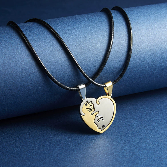 Fashion Stainless Steel Heart Pendant Necklace Set For Couples Electroplated Chain Necklace Gift