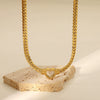 Fashion Stainless Steel Heart Shape Cuban Snake Chain Necklace With Love Pendant 14K Gold Plated