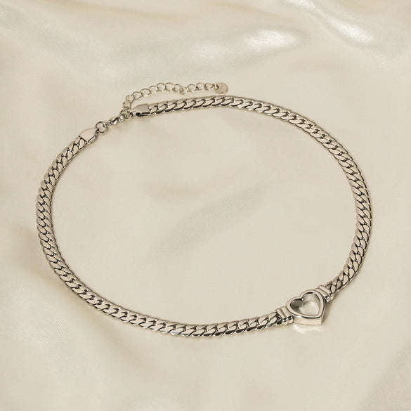 Fashion Stainless Steel Heart Shape Cuban Snake Chain Necklace With Love Pendant 14K Gold Plated